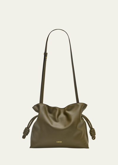 Shop Loewe Flamenco Leather Clutch Bag In 3969 Dark Khaki G
