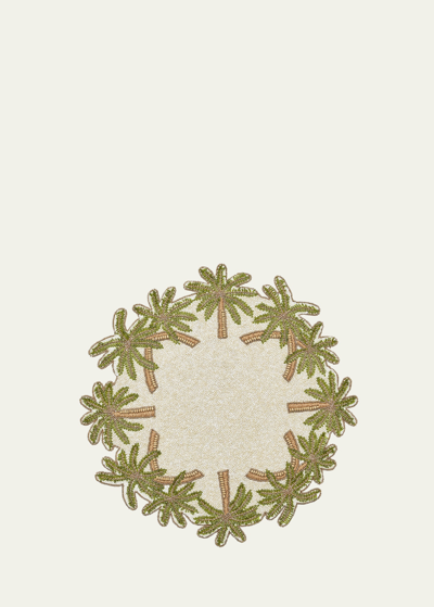 Kim Seybert Oasis Beaded Placemat In Ivory/green/gold