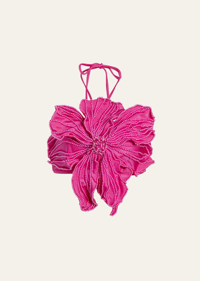Shop Patbo Hand-beaded Flower Bikini Top In Flamingo