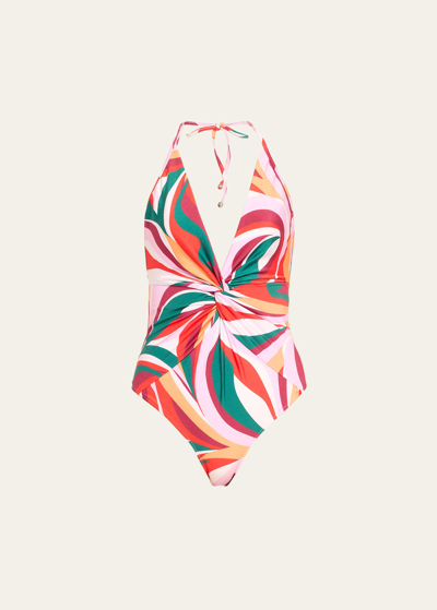 Shop Patbo Delos Plunge One-piece Swimsuit In Red Multi