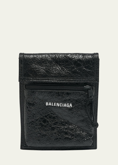 Shop Balenciaga Men's Explorer Small Arena Lambskin Pouch With Strap In Black