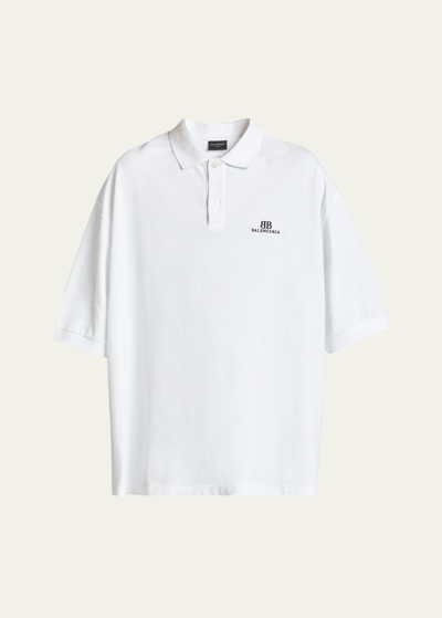 Shop Balenciaga Men's Oversized Polo Shirt In Bianco