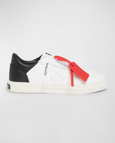 Shop Off-white Men's New Vulcanized Bicolor Leather Low-top Sneakers In White Black