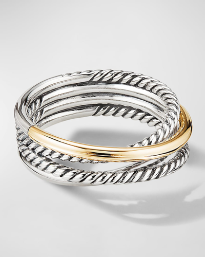 Shop David Yurman Crossover Band Ring In Silver With 18k Gold, 6.8mm In Silver/gold