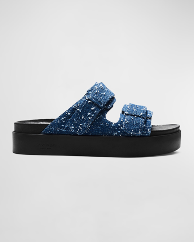 Shop Rag & Bone Geo Denim Dual-band Slide Sandals In Midtweed