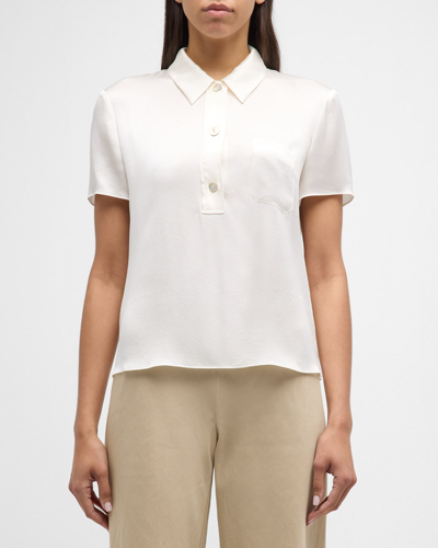 Shop Vince Silk Charmeuse Short-sleeve Polo Shirt In Off White