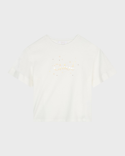 Shop Chloé Girl's Studded Graphic T-shirt In Off White