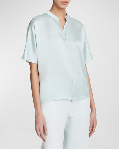 Shop Vince Short-sleeve Dolman Button-front Silk Blouse In Sea Star