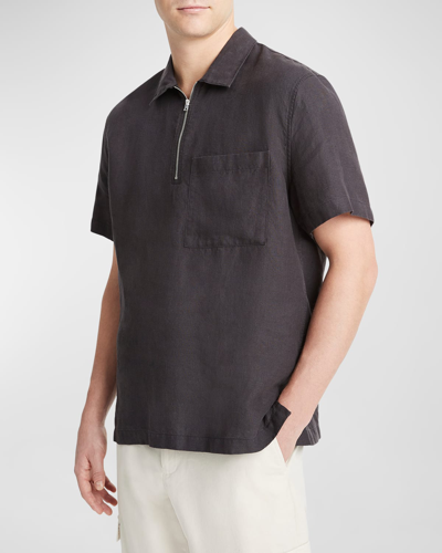 Shop Vince Men's Hemp Quarter-zip Shirt In Washed Black