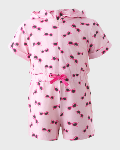 Shop Rachel Riley Girl's Sunglasses Short-sleeve Hooded Playsuit In Pink