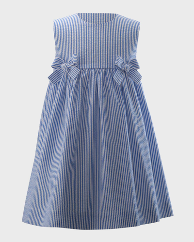 Shop Rachel Riley Girl's Bow Seersucker Sleeveless Dress In Blue