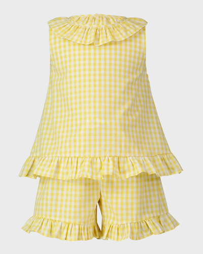 Shop Rachel Riley Girl's Gingham Frill Top & Shorts Set In Yellow
