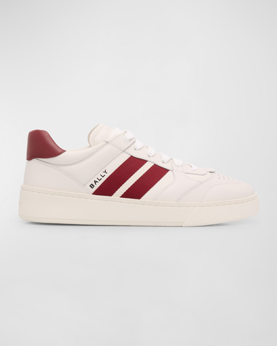 Shop Bally Men's Rebby Low-top Leather Sneakers In White/red