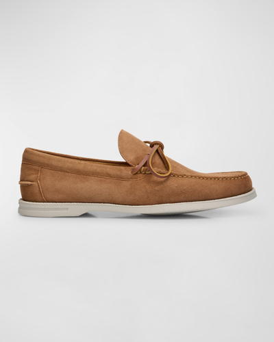 Shop Peter Millar Men's Excursionist Leather Boat Shoes In Whiskey
