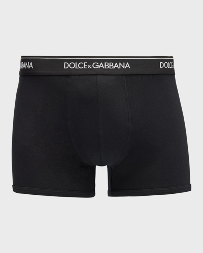 Shop Dolce & Gabbana Men's Logo Band 2-pack Boxer Briefs In Black