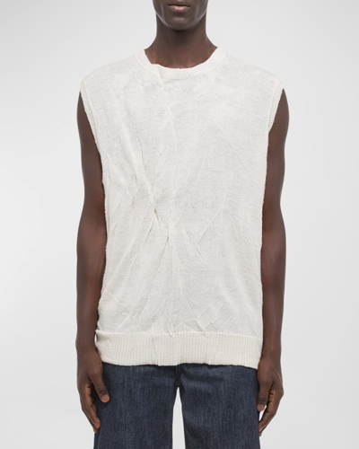 Shop Helmut Lang Men's Crushed Intarsia Sleeveless T-shirt In Ivory