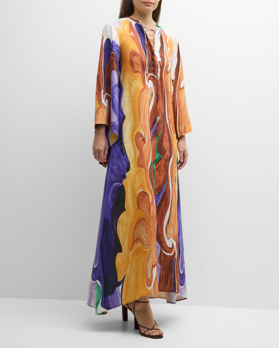 Shop Dorothee Schumacher Rainbow Flames Printed Lace-up Linen Maxi Dress