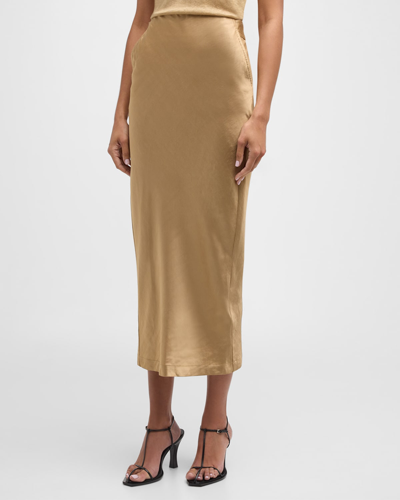 Shop Dorothee Schumacher Slouchy Coolness Straight Shimmer Midi Skirt In Warm Beige