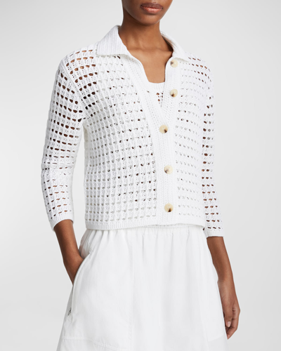 Shop Vince Block Stitch 3/4-sleeve Cotton Jacket In Optic White