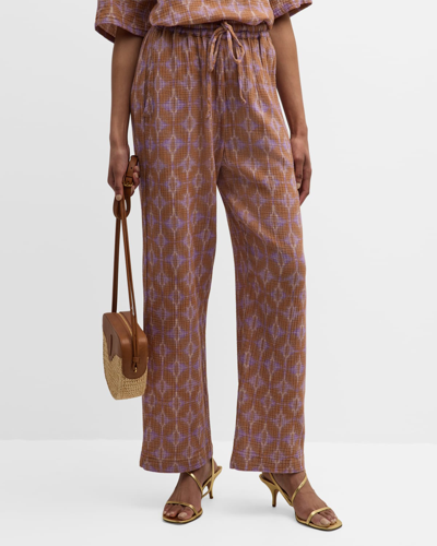 Shop Xirena Atticus Straight-leg Abstract-print Linen Pants In Terra Twinkle
