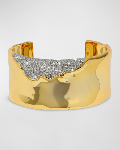 Shop Alexis Bittar Solanales Gold Crystal Wide Cuff Bracelet In Crystals