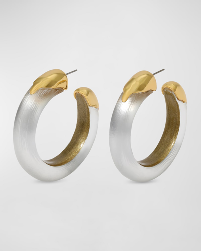 Shop Alexis Bittar Luminous Lucite Gold Dipped Hoop Earrings In Silver
