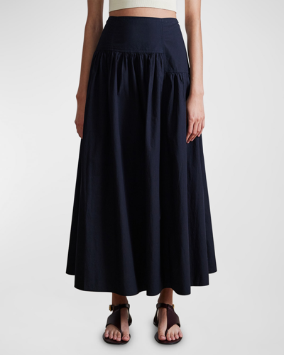 Shop Apiece Apart Nora Asymmetric Ruched Poplin Maxi Skirt In Black