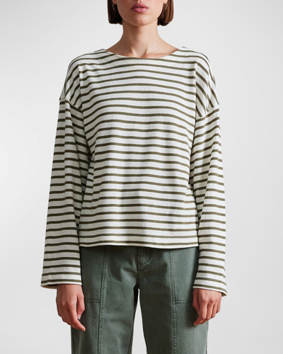 Shop Apiece Apart Barca Striped Organic Cotton Jersey Shirt In Cream Olive Strip