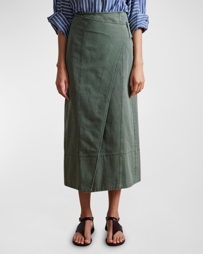 Shop Apiece Apart Lahiri Straight Cotton Twill Midi Skirt In Thyme