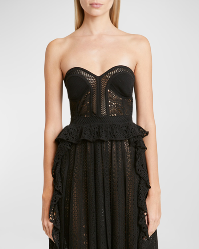 Shop Chloé Cropped Broderie Anglaise Knit Bustier In Black