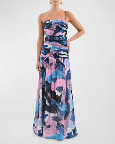 Shop Rebecca Vallance Francois Ruched Brushstroke-print Gown