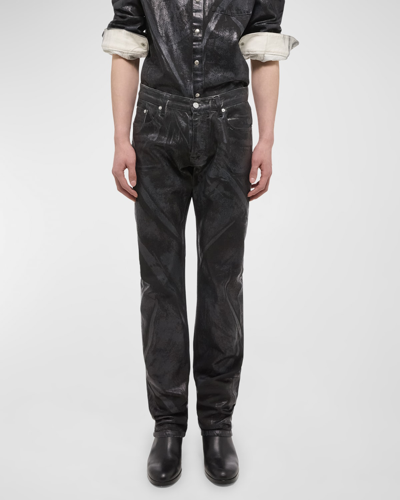 Shop Helmut Lang Men's Low-rise Metallic Foil Denim Relaxed-leg Jeans In Blkdtsmtl