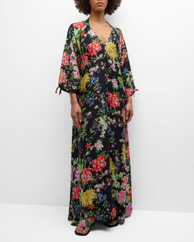 Shop Johnny Was Metallic Mixed Floral Maxi Dress In Multi