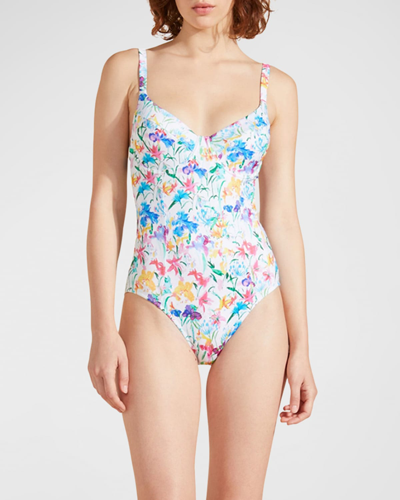Shop Vilebrequin Happy Flowers Jersey One-piece Swimsuit In Blanc