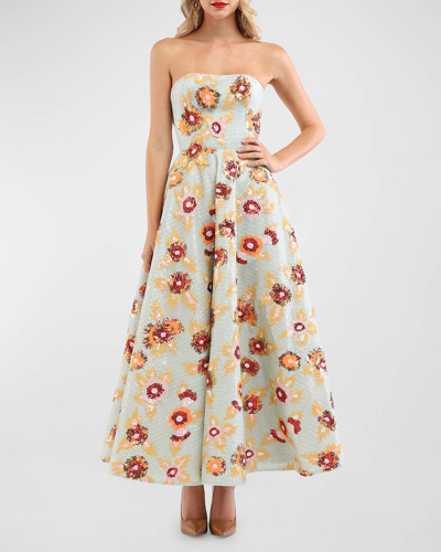 Shop Helsi Celine Strapless Floral Sequin A-line Gown In Frost Bloom