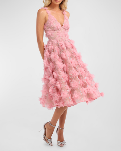 Shop Helsi Alejandra Sequin Floral Applique Midi Dress In Rose Petal