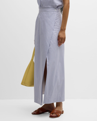 Shop Finley Slit-hem Striped Cotton Maxi Skirt In Whiteblue