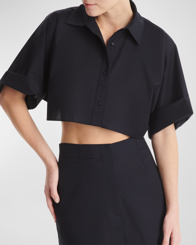 Shop Twp She Comes And Goes Cropped Button-front Shirt In Midnight