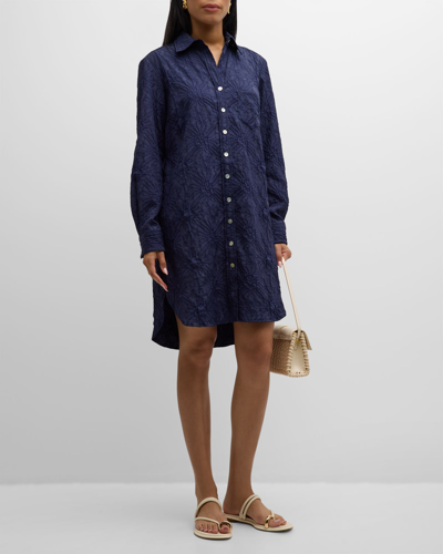 Shop Finley Alex Textured Jacquard Midi Shirtdress In Navy