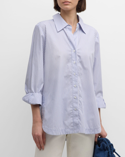 Shop Finley Sylvie Striped Button-down Cotton Shirt In Whiteblue