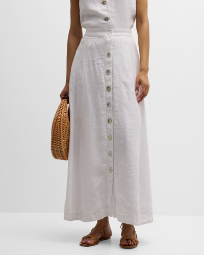 Shop Finley Nicole Button-down Linen Maxi Skirt In White