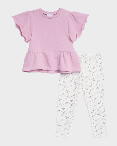 Shop Splendid Girl's Floral Leggings Set In Peony