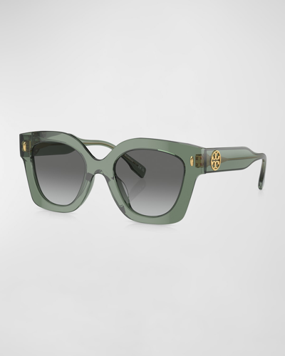 Shop Tory Burch Pushed Miller Acetate Cat-eye Sunglasses In Green