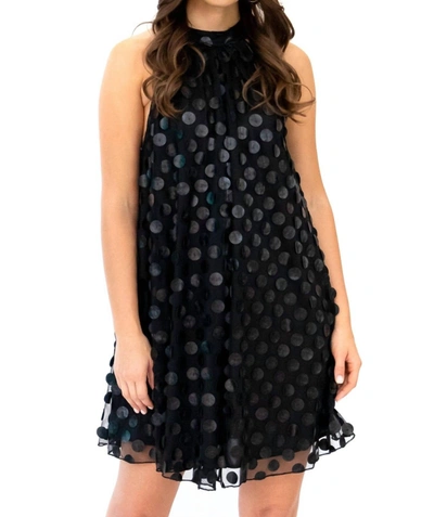 Eva Franco Halter Swing Mini Dress In Black Leather Payette In Multi