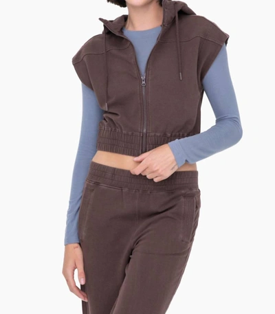 Shop Mono B Mineral Washed French Terry Hooded Vest In Dark Brown