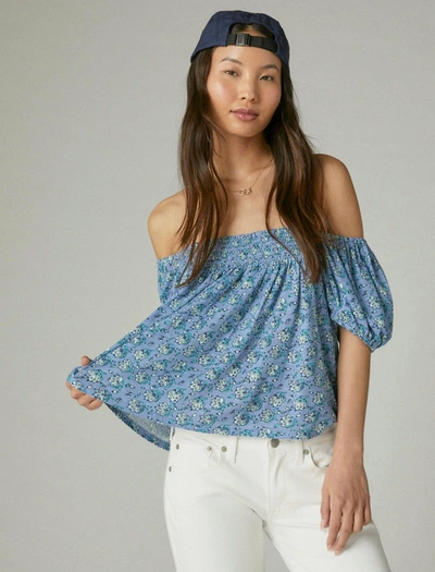 Shop Lucky Brand Women's Square Neck Printed Top In Blue
