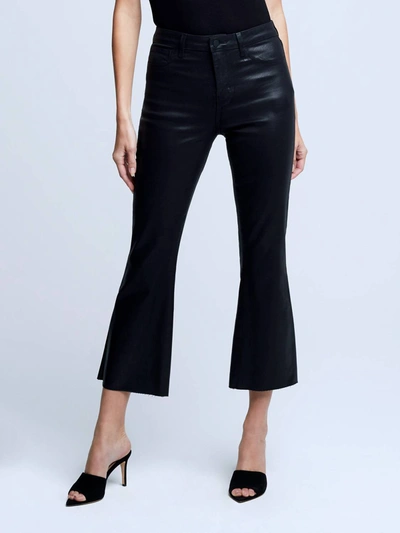 Shop L Agence Kendra High Rise Crop Flare In Noir Coated In Multi