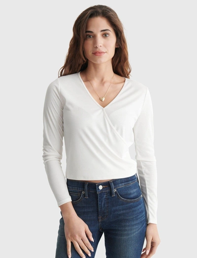 Shop Lucky Brand Women's Long Sleeve Surplice Rib-knit Top In White
