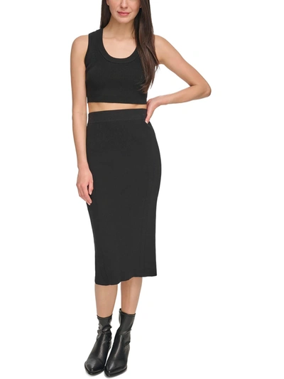 Shop Dkny Jeans Womens Back Slit Long Pencil Skirt In Black