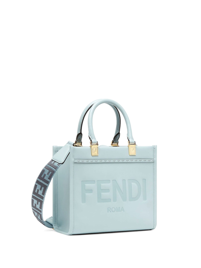 Shop Fendi Sunshine Small Shopper In Light Blue Leather In Anice+os
